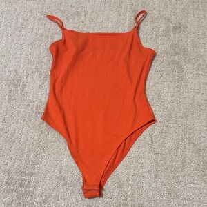 American Eagle Outfitters Ribbed Spaghetti-Strap Bodysuit in Orange